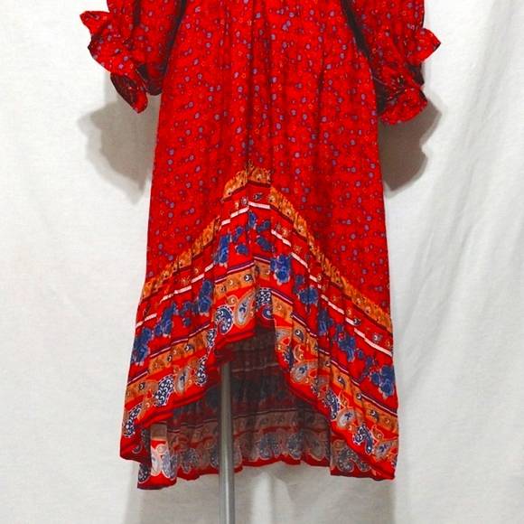 Umgee Boho Floral Hi-Low Maxi Dress L Plunging V-Neck V-back Flowy Festival Chic - Picture 6 of 14